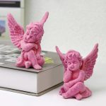 Pink Angel Statue Decorative Ornament Customizable Resin Craft for Home Living Room Courtyard European Style Flocking Design