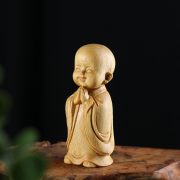 黄金木雕禅意复古小沙弥随身手把件小和尚中式家居桌面装饰摆件 - Image 3