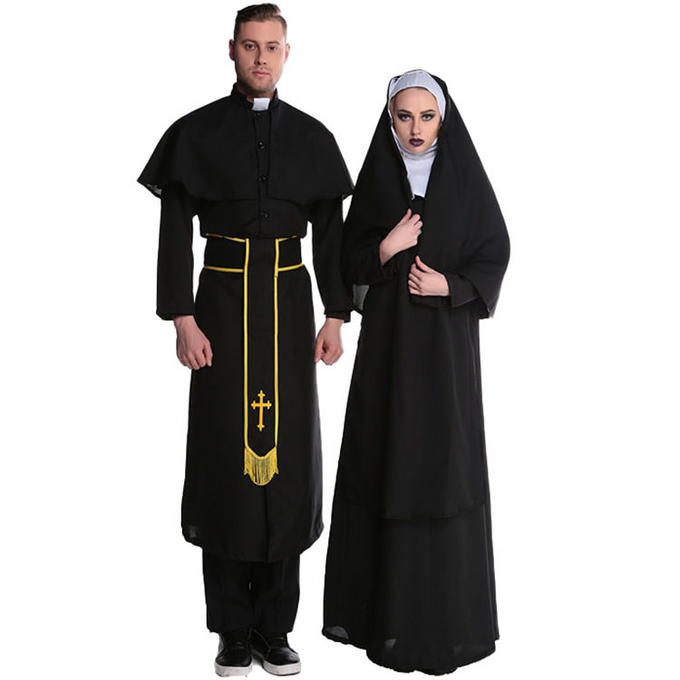 O1CN01Rofphl1Mm3HGL83dn_2628861476-0-cib.jpg Hibemon M-XL Unisex Couple's Halloween Priest and Nun Outfit Adult Stage Performance Costume for Masquerade Performances - Image 1
