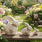 Retro American Wooden Decorative Rabbit Ornaments for Garden Courtyard Balcony Outdoor Display Family of Three Animal Theme