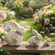 Retro American Wooden Decorative Rabbit Ornaments for Garden Courtyard Balcony Outdoor Display Family of Three Animal Theme