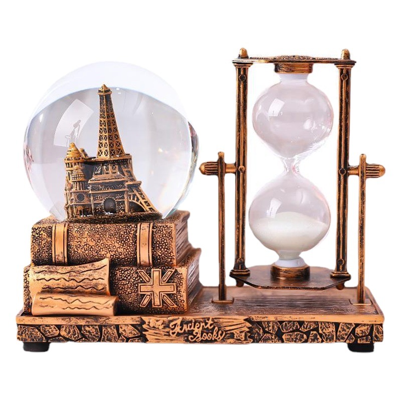 O1CN01SOxZaq1Bs2uqq9FZF_0-0-cib.jpg Retro Music Eiffel Tower Crystal Ball Sand Timer Customizable Decorative Ornaments Creative Office Desktop Glowing Water Ball Music Box Timer - Image 1