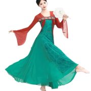 Elegant Long Silk Gown for Women Adult Stage Performance Costume Tunic Skirt Practice Uniform Draped Ancestral Dance Outfit - Image 5