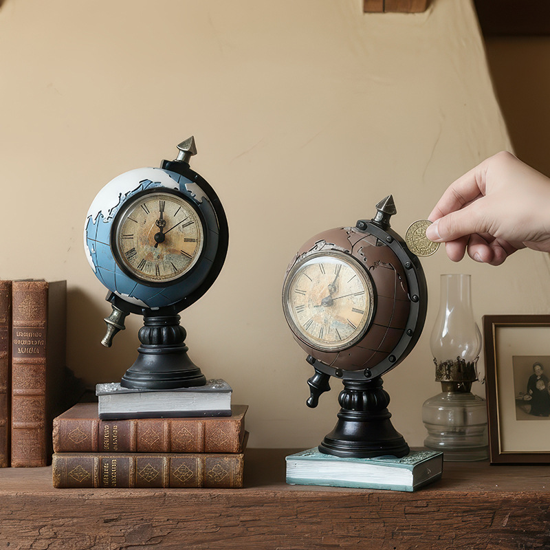 O1CN01T7u1RY1md3vJfzUBC_2211133194976-0-cib.jpg Fashionable Creative Resin Home Decorations Customizable Retro Earth Clock Tabletop Craftwork for Living Room - Image 1