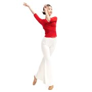 Short Dance Practice Top with Seven-Quarter Sleeves and V-neck Silver Stage Performance Costume with Split Bell Bottoms - Image 5