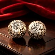 实心黄铜马上发财手球手把件解压文玩创意桌面摆件健身手球工艺品 - Image 4