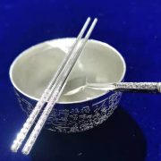 厂家直销金属工艺礼品百福碗筷勺三件套展销会礼品双鱼碗木盒套装 - Image 2