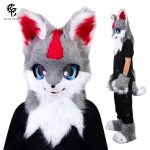 Halloween Wearable Furry Plush Headwear Custom Mascot Costume for Cartoon Doll Game Play Animal Suit