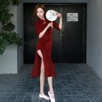Adult Stage Performance Costume Sexy High Slit Cheongsam Velvet Dance Outfit For Autumn Winter Performances And Practice