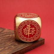 黄铜手把件红油日进斗金吉祥如意六面转转可旋转纯铜摆件铜工艺品 - Image 3