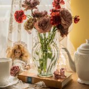 Double-Eared Vertical Transparent Glass Flower Vase Customizable Decorative Ornament for Fresh and Dried Flowers Green Ivy - Image 3