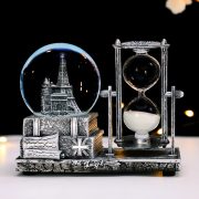 Retro Music Eiffel Tower Crystal Ball Sand Timer Customizable Decorative Ornaments Creative Office Desktop Glowing Water Ball Music Box Timer - Image 2