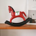 Creative Wooden Red rocking horse Decorative Ornament Simple Home Decoration Ideal Gift for Moving New House or Business Opening
