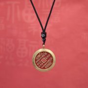 黄铜山鬼花钱吊坠钛钢壳雷公八卦朱砂铜钱嘎乌盒吊坠项链批发 - Image 3