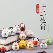 文创 ZAKKA日式创意礼品 陶瓷猫车载摆件 十二生肖招财猫不倒翁 - Image 2
