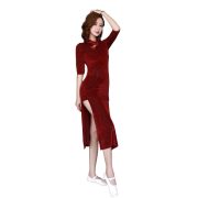 Adult Stage Performance Costume Sexy High Slit Cheongsam Velvet Dance Outfit For Autumn Winter Performances And Practice - Image 5