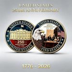 USA 250th Anniversary Commemorative Coin 1776-2026 Double-Sided Color Printed Commemorative Seal White Eagle White House Collection