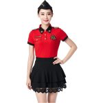 Spring New Short Sleeve Set Sailor Dance Costume Turn Collar Half Sleeve T-Shirt Women Square Dance Performance Outfit