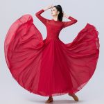 Modern Dance Costume Long Sleeve Maxi Skirt Adult Stage Performance Dress Waltz Long Dress Practice Uniform Square Dancing