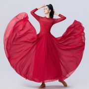 Modern Dance Costume Long Sleeve Maxi Skirt Adult Stage Performance Dress Waltz Long Dress Practice Uniform Square Dancing