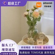 Double-Eared Vertical Transparent Glass Flower Vase Customizable Decorative Ornament for Fresh and Dried Flowers Green Ivy - Image 2