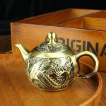 黄铜龙凤山水茶壶家居茶桌茶具纯铜摆件龙凤呈祥小茶壶会销礼品