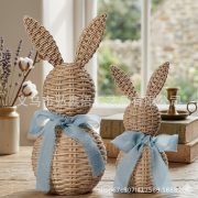 Creative Easter Decorative Rabbit Ornament Customizable Wickerwork Style Home Desktop Decoration Festival Atmosphere Gift - Image 2
