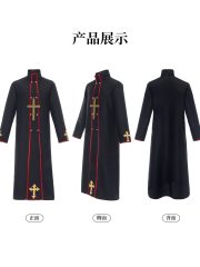 Halloween Cosplay Horror Wizard Black Robe Medieval Priest Adult Stage Performance Costume for Unique Thrilling Look - Image 2