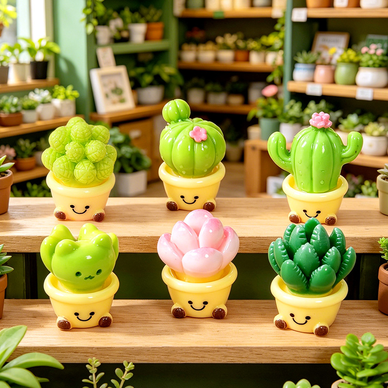 O1CN01f9NOiD1yaZByk1dPj_2219979396595-0-cib.jpg New Resin Simulation Cactus Decorative Ornaments Cute Smiling Face Mini Potted Dollhouse DIY Resin Decorations Customizable - Image 1