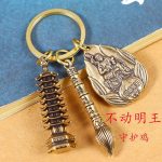 Bronze Zodiac Guardians Nine-story Tower Keychain Custom Metal Medal Badge Vintage Style Cultural Artwork Collectible Item