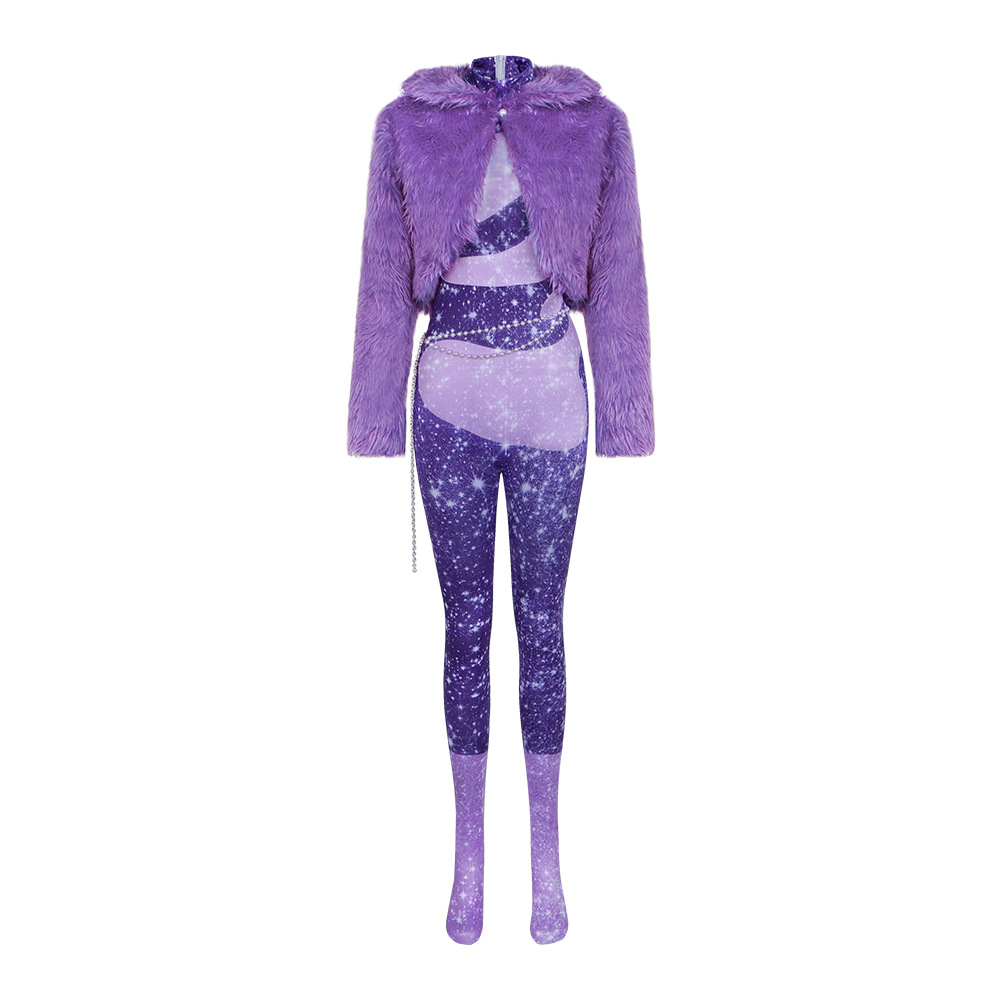 O1CN01fFlEXD1vG0Yo3UoHg_2744716144-0-cib.jpg Zootopia Shenqi Yang Cosplay Costume Adult Stage Performance Purple Fur Collar Women Singer Halloween Show Suit - Image 1