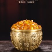 黄铜浮雕百福缸家居摆件福字装饰品办公桌面玄关礼品工艺品铜艺 - Image 2