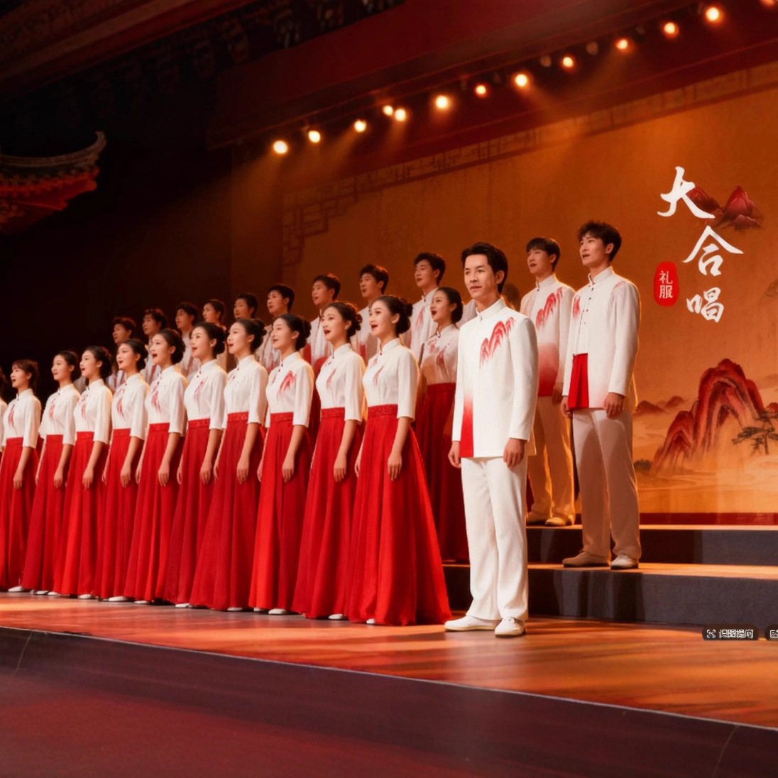 O1CN01fysHQZ2ENJYXL6wSJ_2218669778732-0-cib.jpg Red Patriotic Chorus Performance Costume Adult Stage Speech Outfit National Style Class Uniform Formal Dress - Image 1