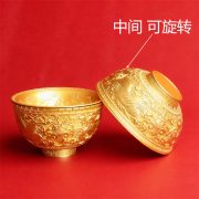 沙金龙凤碗聚宝盆摆件聚财招财进宝可旋转碗金饭碗桌面金属工艺品 - Image 3