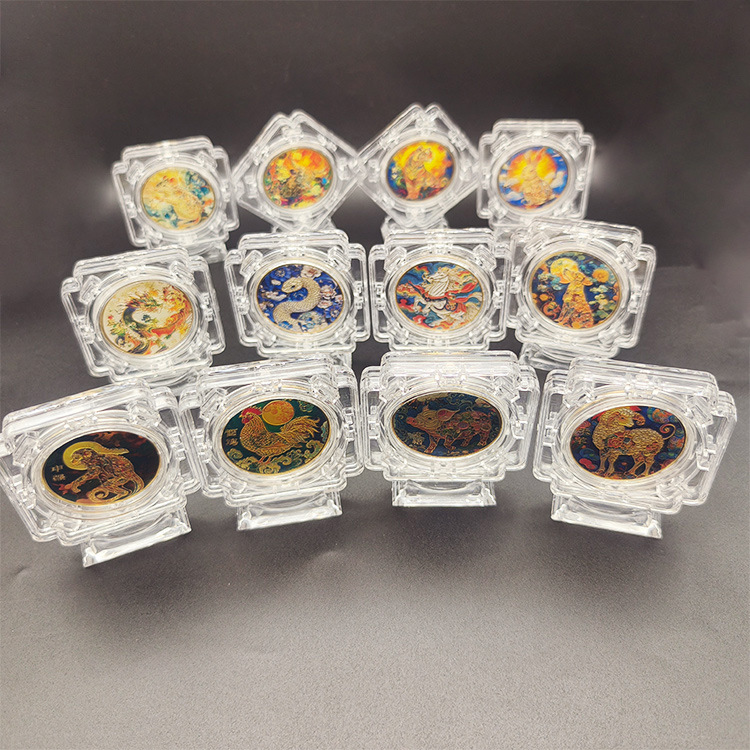 O1CN01h8dPY725owwTbwTA1_2216345367574-0-cib.jpg Twelve Zodiac Signs Commemorative Metal Crafts Rotating Stand Colorful Zodiac Coins Ideal for Sales Promotions Events Gifts - Image 1