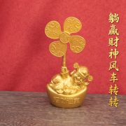 New Arrival Gold Sand Color Wealth God Statue Lucky Money Bucket Home Desktop Decoration Metal Craft Windmill Rotating Prosperity - Image 4