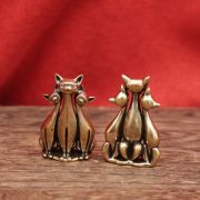 黄铜猫摆件实心黄铜工艺家居客厅玄关装饰办公室桌面茶宠精致摆件 - Image 2