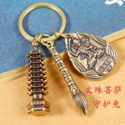 Bronze Zodiac Guardians Nine-story Tower Keychain Custom Metal Medal Badge Vintage Style Cultural Artwork Collectible Item - Image 3
