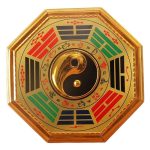 金边太极八卦镜摆件彩绘阴阳鱼八卦合金八卦镜九宫平面阴阳镜挂件