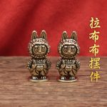 Custom Metal Miniature Figurine Bronze Labubu Retro Desktop Tea Pet Handmade Artwork Craft Decoration Small Tabletop Ornament