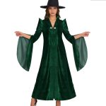 Harry Potter Professor McGonagall Cosplay Costume Emerald Velvet Robe with Wizard Hat for Adult Stage Performance Halloween
