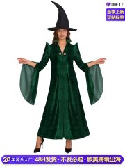 Harry Potter Professor McGonagall Cosplay Costume Emerald Velvet Robe with Wizard Hat for Adult Stage Performance Halloween