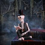 Customizable Decorative Skull Figure Resin Craft Book Reader Home Decoration Halloween Atmosphere Prop Ideal For Photography