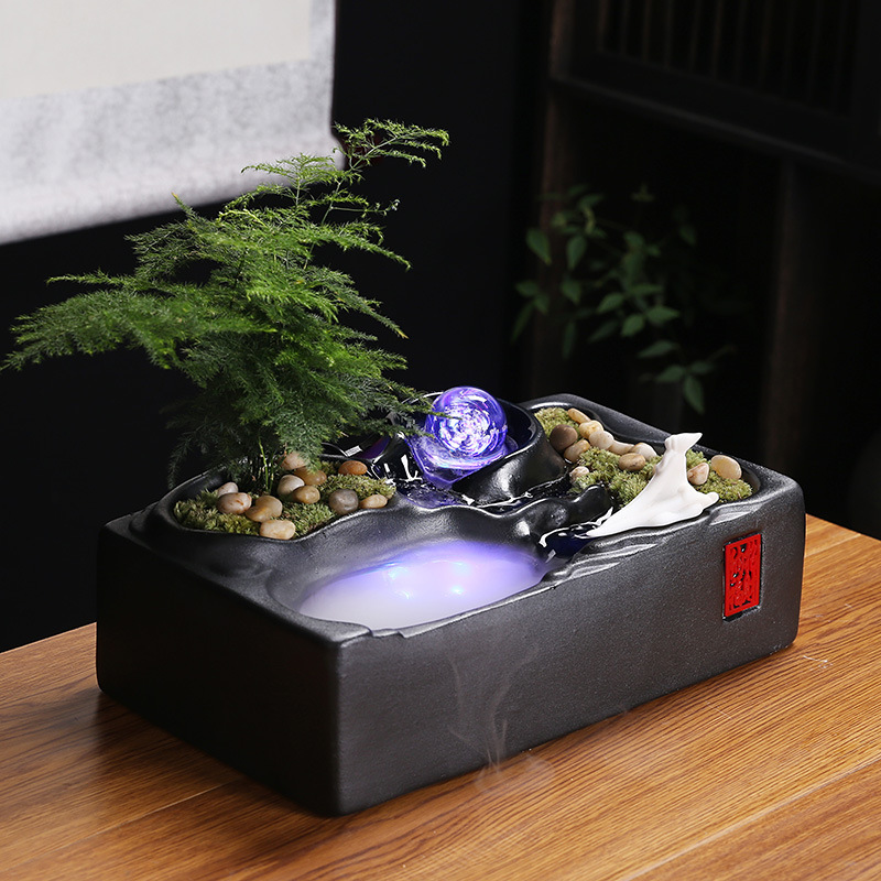 O1CN01jep83E1qDe5NLzs7R_2273915462-0-cib.jpg Creative Flowing Water Fountain Ornament Office Desktop Tea Table Decorative Wealth Attracting Small Figurine Opening Gift - Image 1