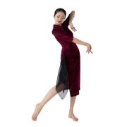 Autumn Winter Velvet Dance Performance Costume Adult Stage Classical Style Cheongsam With Scarf Practice Suit - Image 5