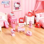 Girly pink cat miniature home appliance resin figurines - record player, tv, sewing machine - miniature scene decoration