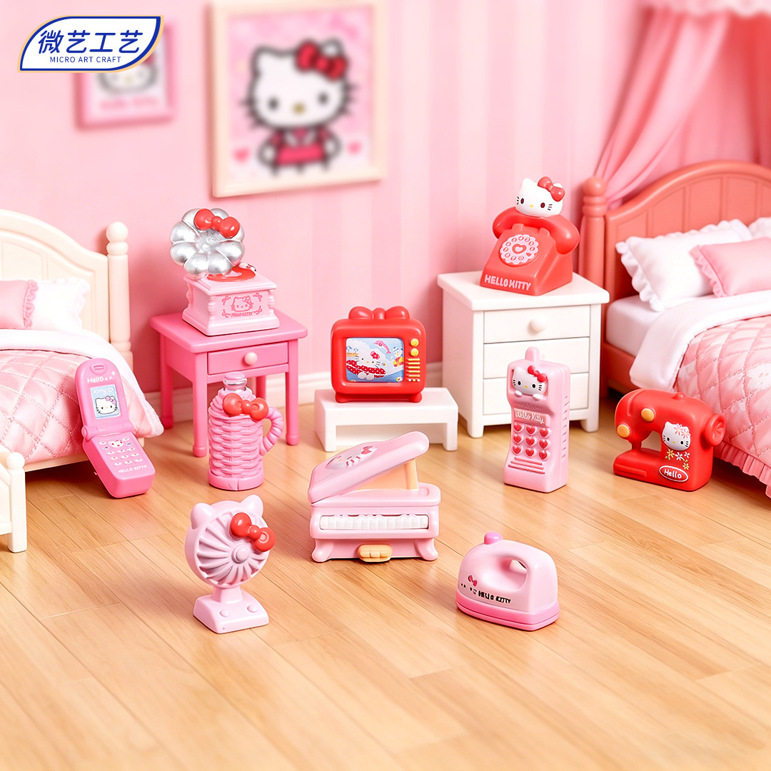 O1CN01liXWKc1Emxa4KH0uZ_2219580580395-0-cib.jpg Girly pink cat miniature home appliance resin figurines - record player, tv, sewing machine - miniature scene decoration - Image 1