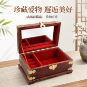 红木首饰盒镶嵌黄铜扣锁化妆箱家居镜子首饰收纳盒摆件工艺品批发 - Image 3