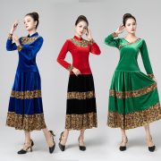 New Adult Stage Performance Costume Velvet Long Sleeve Maxi Skirt For Square Dance Autumn Winter Classic National Dance Outfit - Image 4