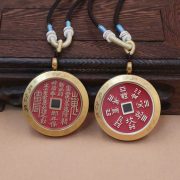 山鬼花钱吊坠保护壳朱砂仿古银加厚铜钱币八卦铜钱五帝钱汽车挂件